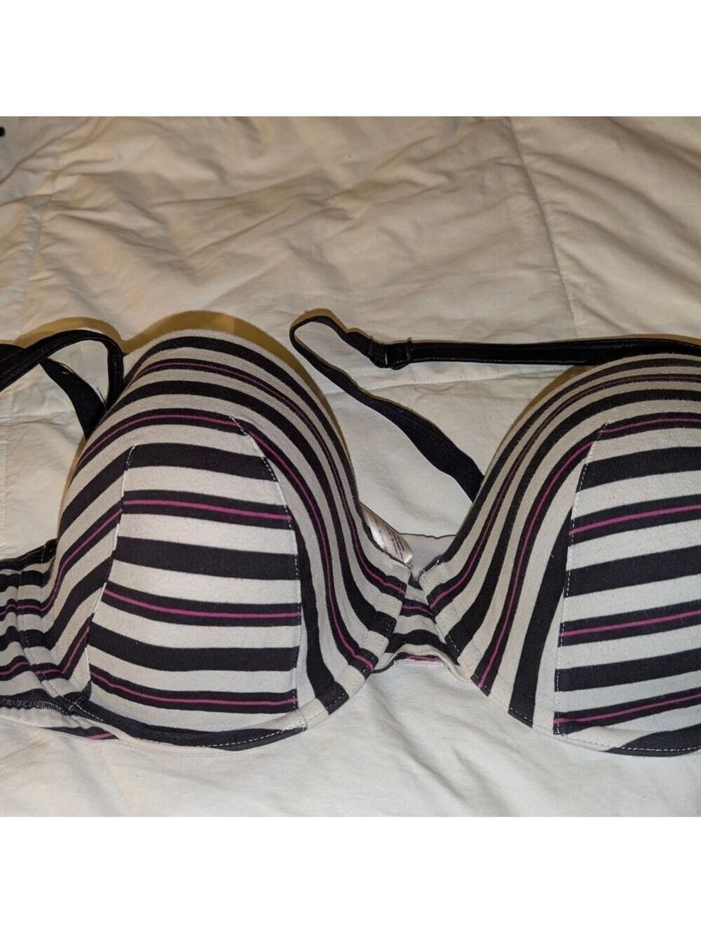 Lane Bryant Cacique White Bra With Black And Pink Stripes Size 42DD - Picture 2 of 6